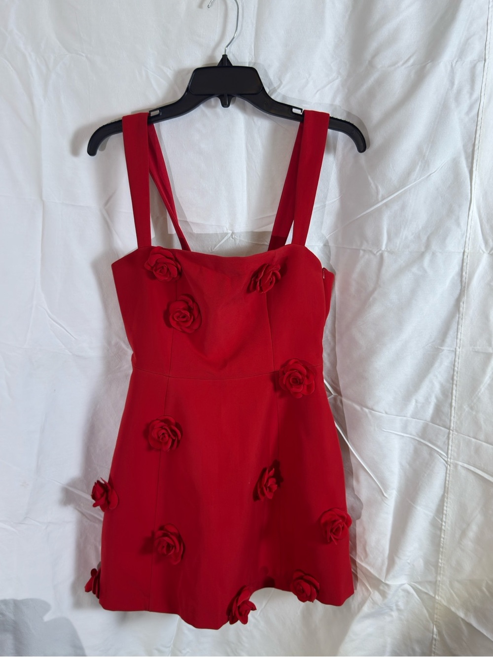 Avec Les Filles Red Rosette Appliqué Mini Dress | 3D Rose Detail